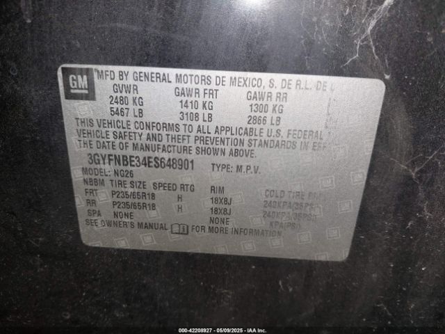3GYFNBE34ES648901 Cadillac Srx Luxury Collection