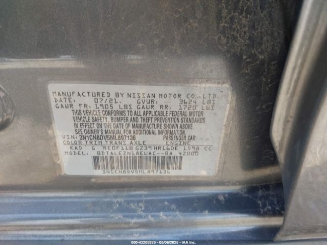 3N1CN8DV5ML897136 Nissan Versa S Xtronic Cvt