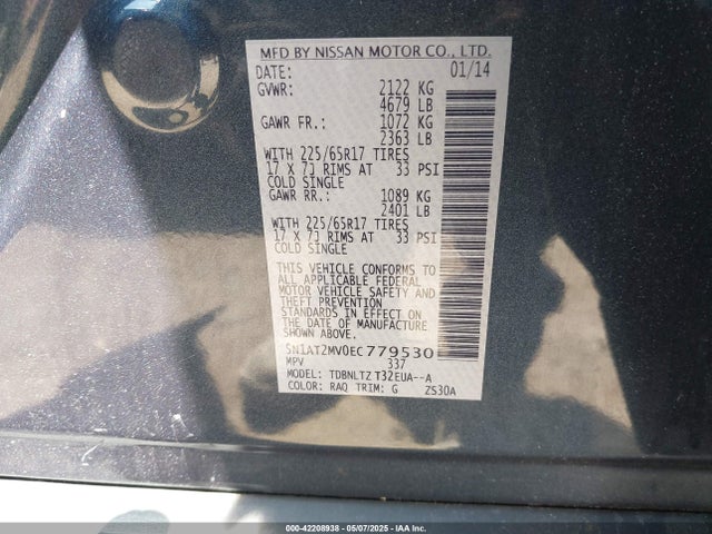 5N1AT2MV0EC779530 Nissan ROGUE SV