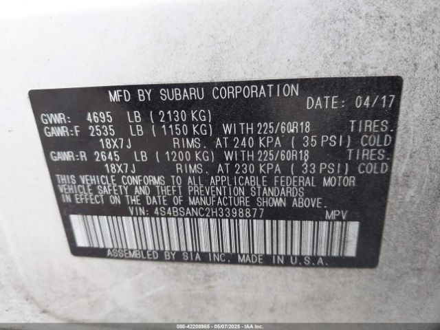 4S4BSANC2H3398877 Subaru Outback 2.5i Limited