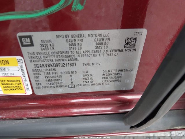 Buick Enclave Leather 2015 5GAKVBKD9FJ211837 Image 9
