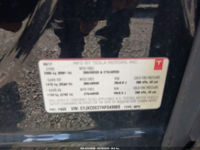 5YJXCDE27HF049989 Tesla 2017
