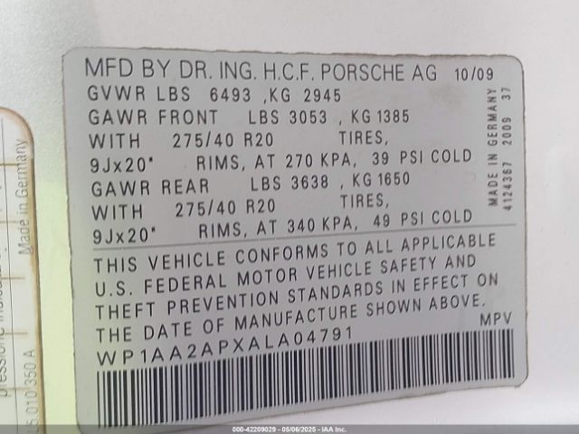 2010 PORSCHE CAYENNE WP1AA2APXALA04791 Photo 8
