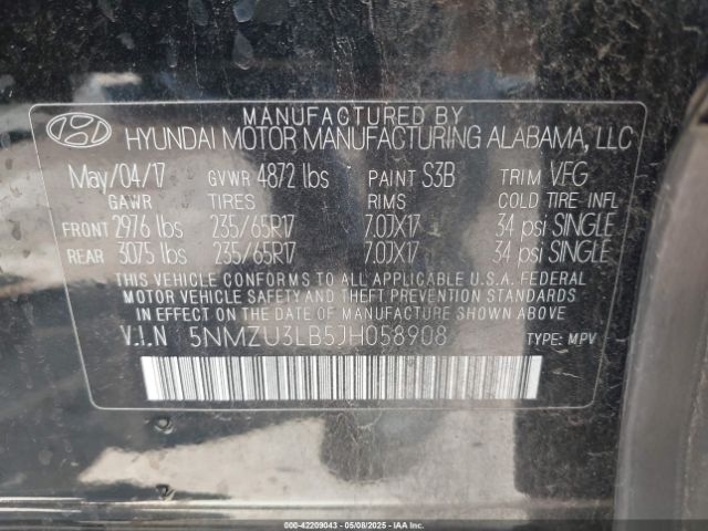 5NMZU3LB5JH058908 Hyundai Santa Fe Sport 2.4l