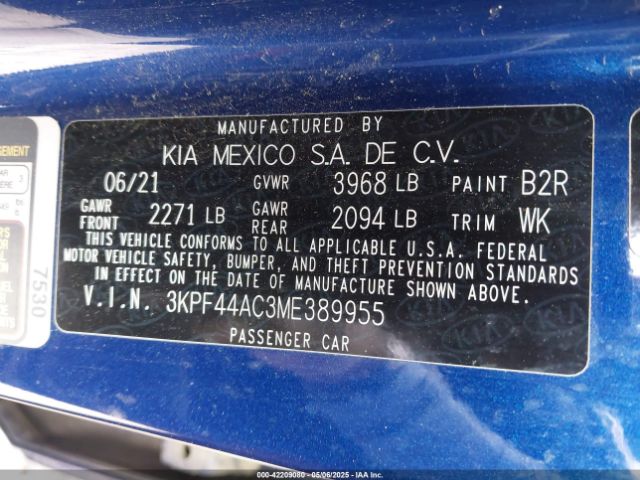 3KPF44AC3ME389955 KIA FORTE GT