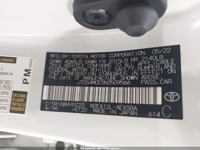 JTDS4MCE5N3509566 Toyota COROLLA SE