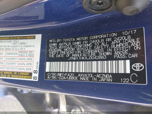 JTNB11HKXJ3042883 Toyota CAMRY LE
