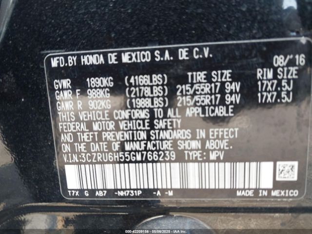3CZRU6H55GM766239 Honda HR-V EX