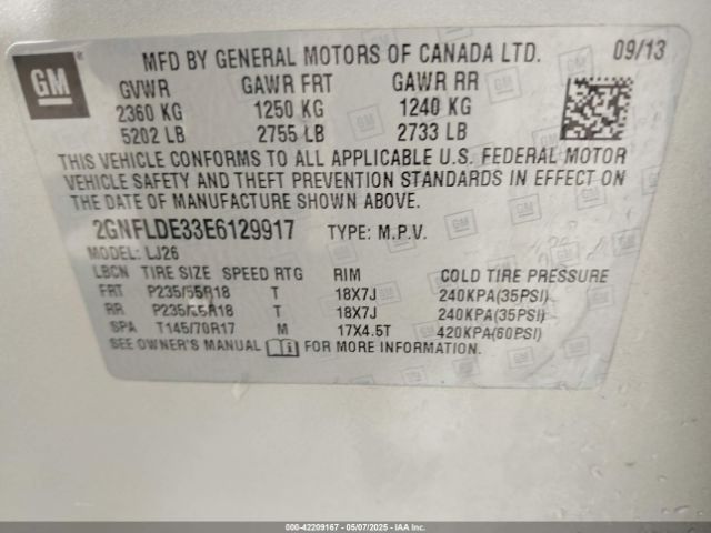 2GNFLDE33E6129917 Chevrolet Equinox Ltz