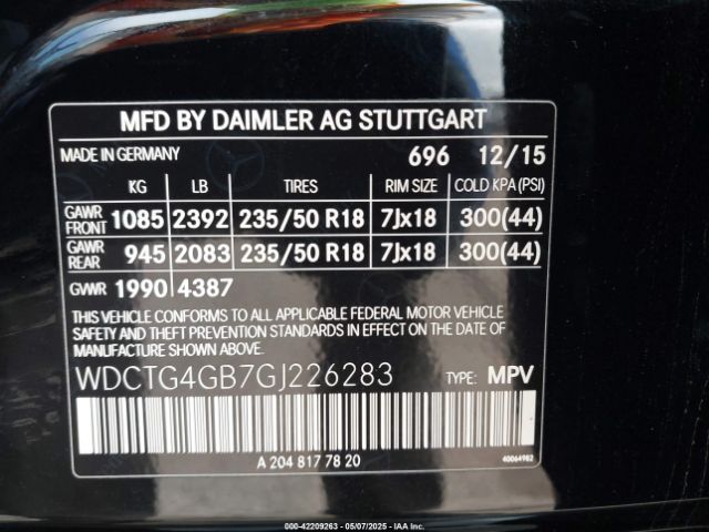 WDCTG4GB7GJ226283 Mercedes-Benz Gla 250 4matic
