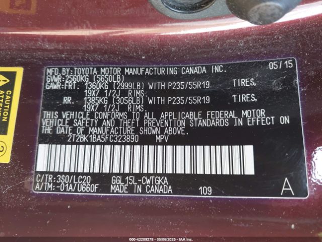 2T2BK1BA5FC323890 Lexus RX 350