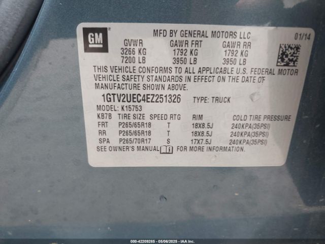 1GTV2UEC4EZ251326 GMC Sierra 1500 Sle