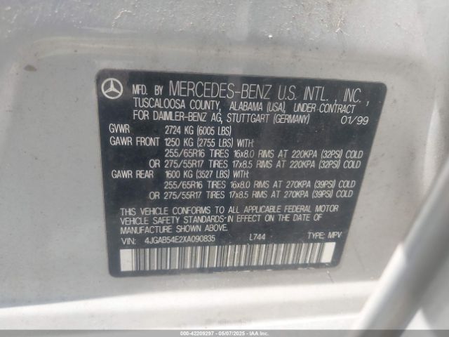 1999 MERCEDES-BENZ ML 320 4JGAB54E2XA090835 Photo 8