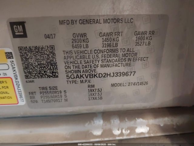 5GAKVBKD2HJ339677 Buick Enclave Leather