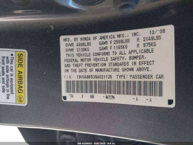 2009 ACURA TL 19UUA86539A021126 Photo 8