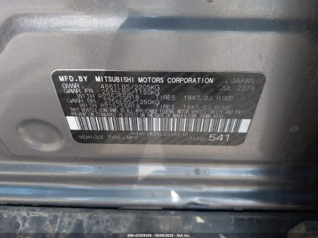 2020 MITSUBISHI OUTLANDER JA4AD3A3XLZ006238 Photo 8