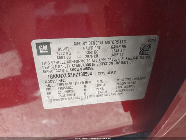 1GKKNXLS3HZ138594 GMC Acadia Denali