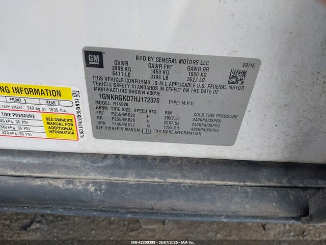 1GNKRGKD7HJ172076 Chevrolet Traverse 1lt