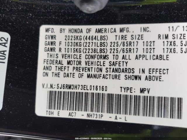 5J6RM3H73EL016160 Honda Cr-v Ex-l