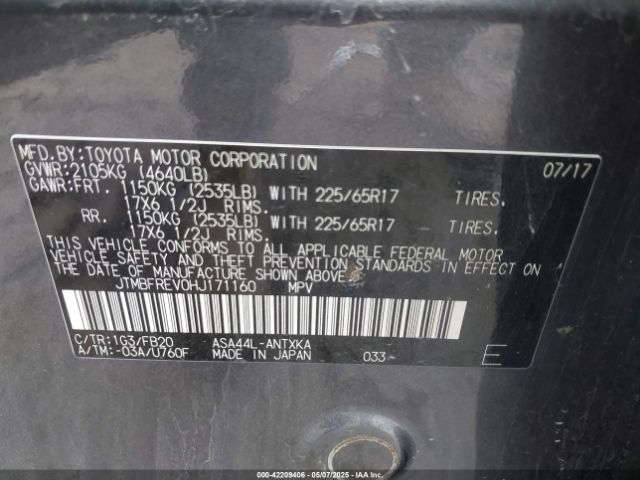 JTMBFREV0HJ171160 Toyota RAV4 LE
