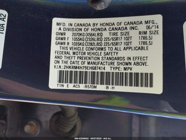 2HKRM4H79EH687414 Honda Cr-v Ex-l