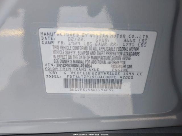 3N1CP5DV8NL491054 Nissan Kicks Sr Xtronic Cvt