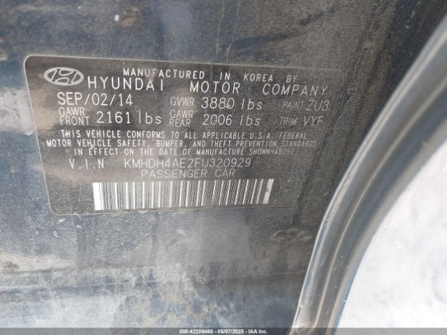 KMHDH4AE2FU320929 Hyundai ELANTRA SE