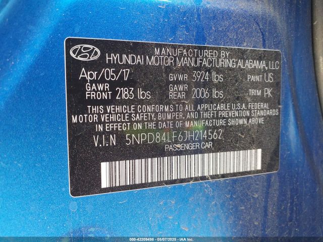5NPD84LF6JH214562 Hyundai ELANTRA SEL