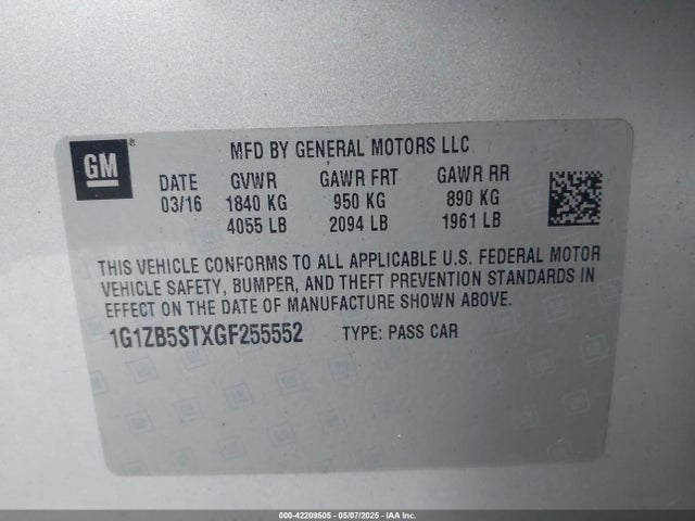 1G1ZB5STXGF255552 Chevrolet MALIBU LS