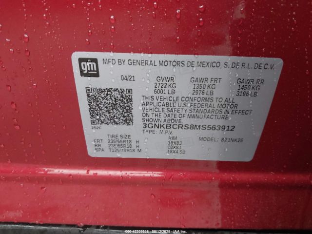 3GNKBCRS8MS563912 Chevrolet Blazer Fwd 2lt