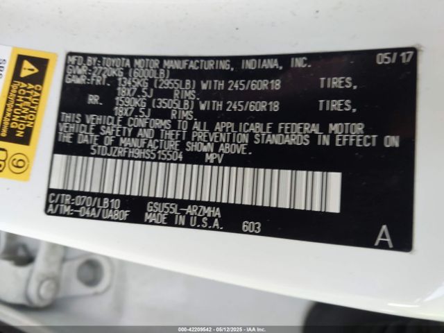 5TDJZRFH9HS515504 Toyota Highlander Xle