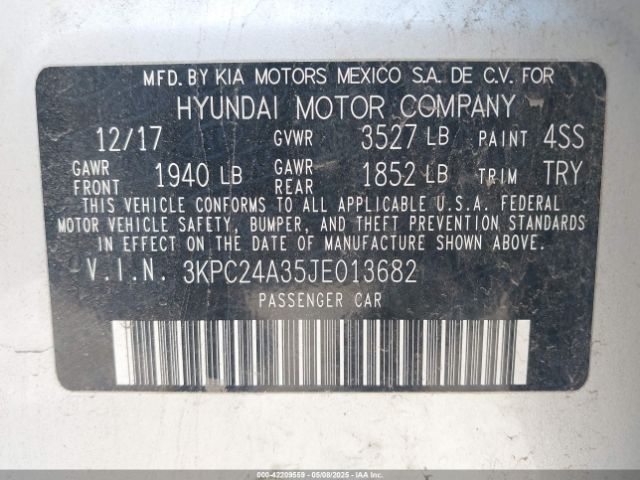 3KPC24A35JE013682 Hyundai ACCENT SE