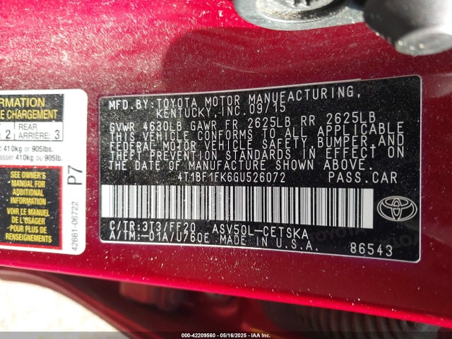 4T1BF1FK6GU526072 Toyota CAMRY SE