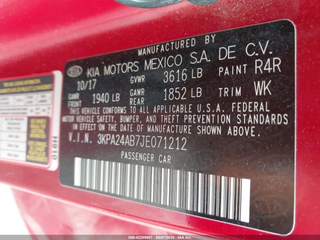 3KPA24AB7JE071212 KIA RIO S