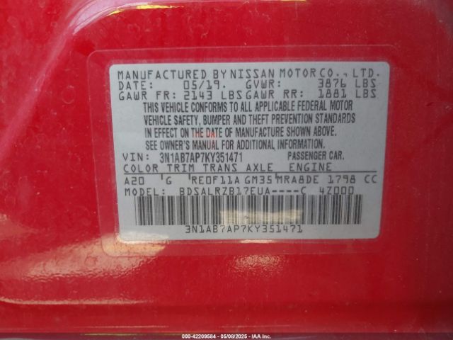 2019 NISSAN SENTRA 3N1AB7AP7KY351471 Photo 8