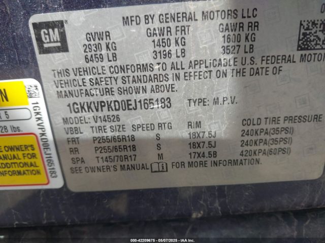 1GKKVPKD0EJ165183 GMC Acadia Sle-2