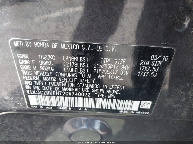 3CZRU6H72GM740022 Honda Hr-v Ex-l