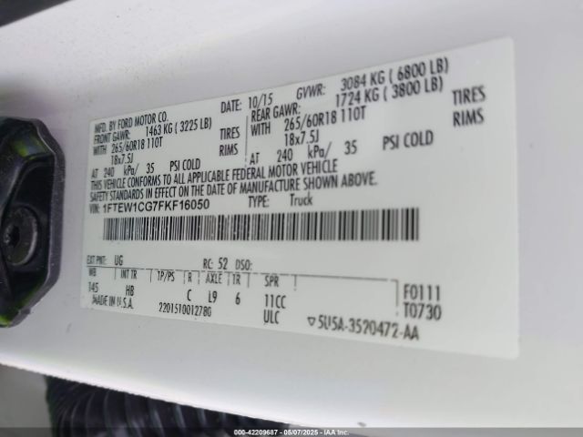 1FTEW1CG7FKF16050 Ford F-150 Lariat