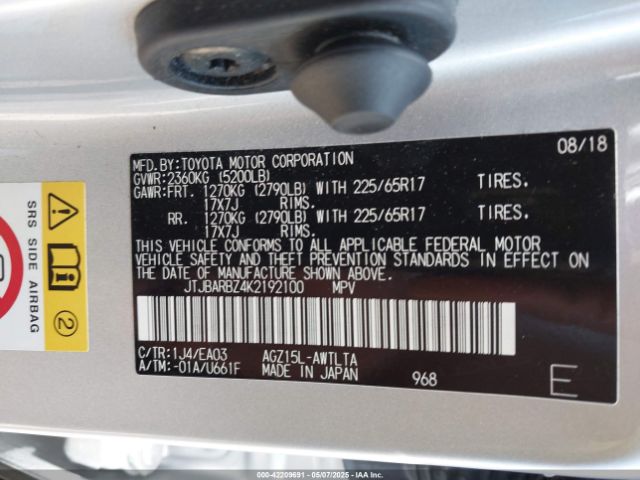 JTJBARBZ4K2192100 Lexus NX 300