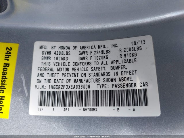 1HGCR2F3XEA036006 Honda ACCORD LX