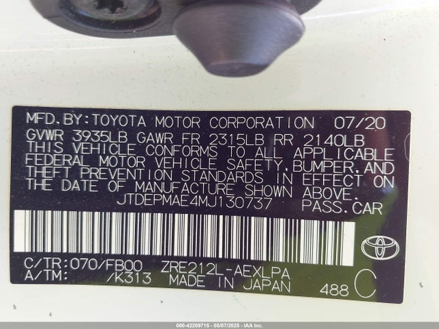 JTDEPMAE4MJ130737 Toyota 2zr-fae