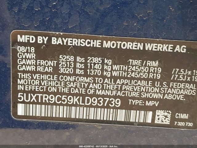 5UXTR9C59KLD93739 BMW X3 Xdrive30i