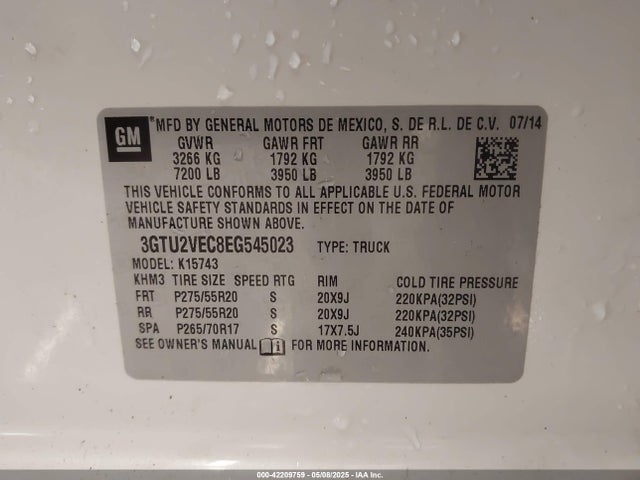 3GTU2VEC8EG545023 GMC Sierra 1500 Slt