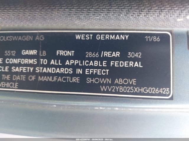 1987 VOLKSWAGEN VANAGON WV2YB025XHG026423 Photo 8