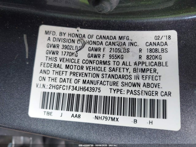 Honda Civic Ex-t 2018 2HGFC1F34JH643975 Image 9