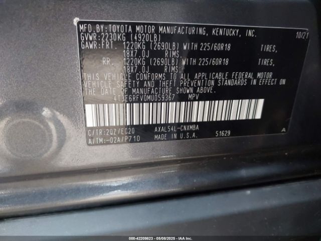 4T3E6RFV0MU059367 Toyota Rav4 Hybrid Xse