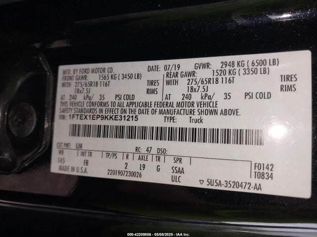 1FTEX1EP9KKE31215 Ford F-150 Xlt
