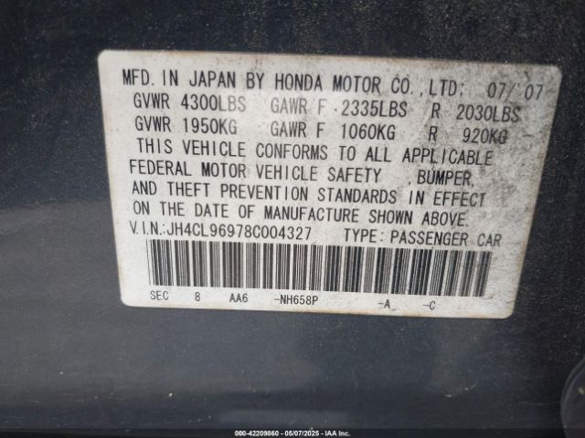 2008 ACURA TSX JH4CL96978C004327 Photo 8