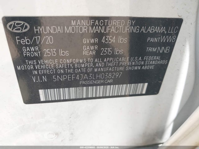 5NPEF4JA3LH038297 Hyundai gdi theta iii