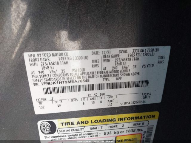 2021 FORD EXPEDITION 1FMJK1HT9MEA76548 Photo 8